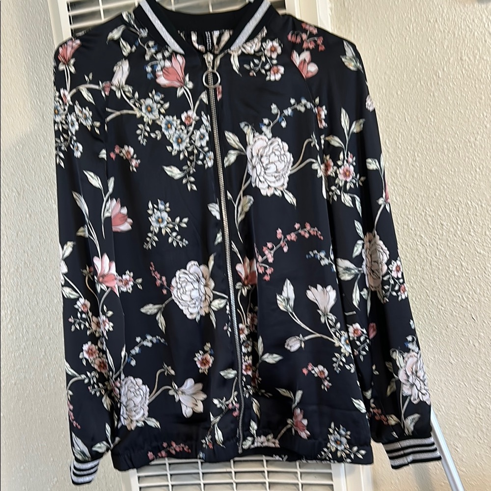 Divided Black and White Bomber Jacket with Ribbed Trim